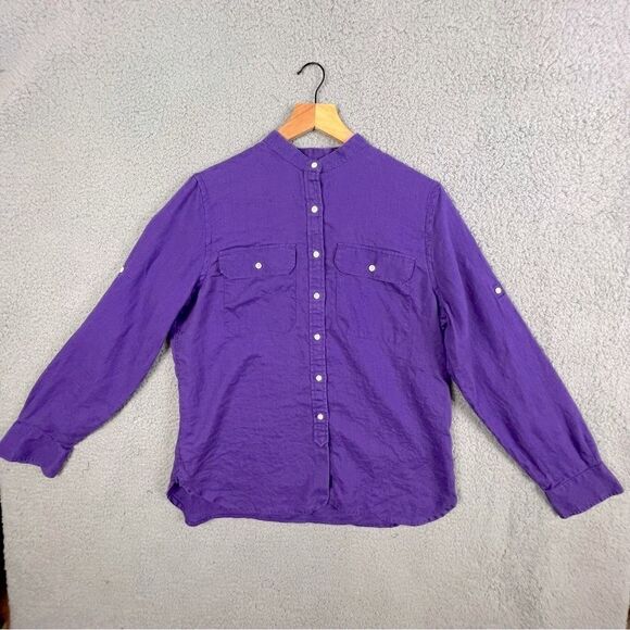 LAUREN RALPH LAUREN WOMENS PURPLE LINEN BLOUSE SIZE L - Picture 1 of 10